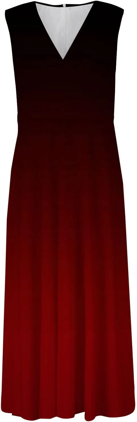 Dresses for Women 2024 Sleeveless Wrap V Neck Beach Dresses Flowy Ruched Floral Print Maxi Dress Flowy Boho Dress