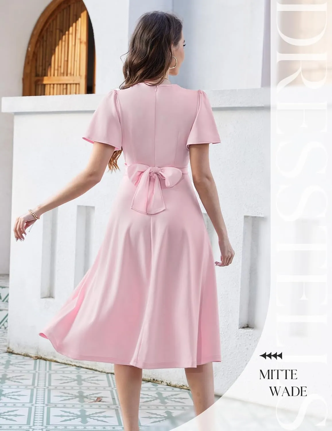 DRESSTELLS Women's Cocktail Dress with Pockets 2025, Twist Knot Ruched Wrap Dresses, V Neck & Bow Tie