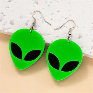 Dreuyet Alien Earrings Necklace for Women Funny Cute Cartoon Green Space Head Novelty Earrings Glitter Alien Outer Space Galaxy Necklace Halloween Jewelry