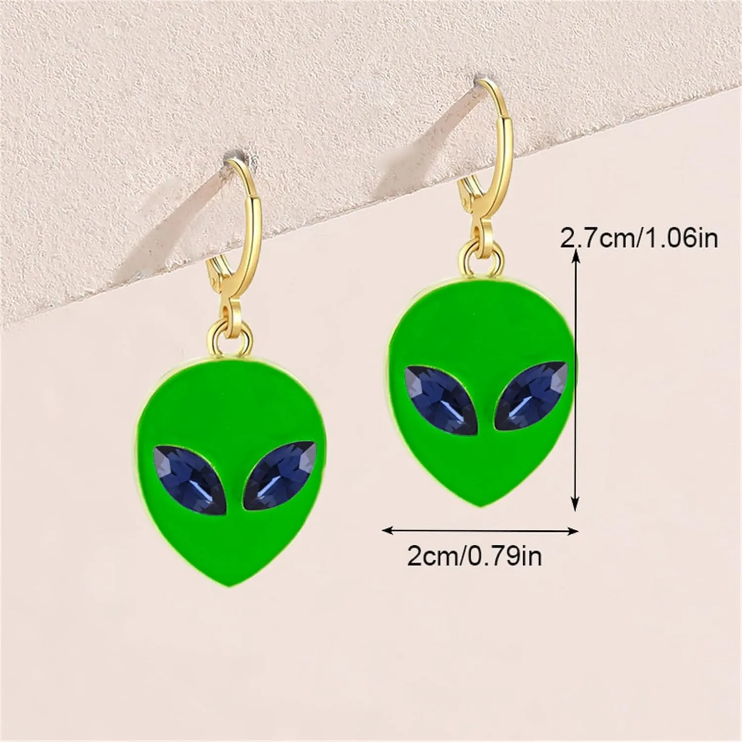 Dreuyet Alien Hoop Earrings for Women Crystal Cute Green Alien Head Dangle Earrings Funny Novelty UFO Space Statement Jewelry