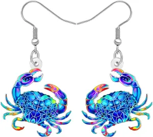 DUOWEI Acrylic Cute Tropical Sea Crab Dangle Earrings Funny Ocean Animal Dangling Summer Jewelry for Women Mom Beach Vacation Lovers Gifts Accessories Charms