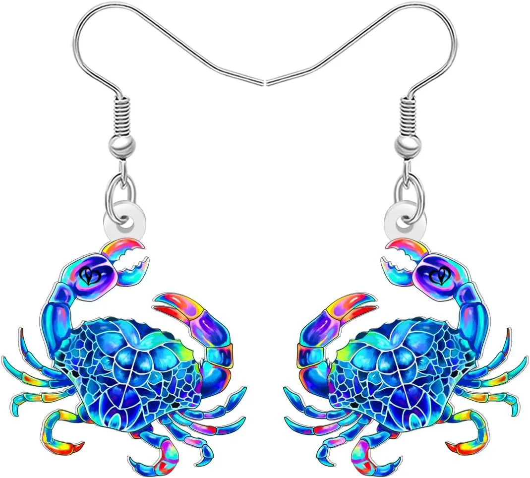 DUOWEI Acrylic Cute Tropical Sea Crab Dangle Earrings Funny Ocean Animal Dangling Summer Jewelry for Women Mom Beach Vacation Lovers Gifts Accessories Charms