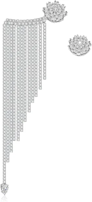 Ear Crawler Climber Earrings for Women - Sparkly Elegant Cubic Zirconia Adjustable Cuff Wrap Pierced Rhinestone Stud Set - Hypoallergenic Cartilage Jewelry (Silver 1)
