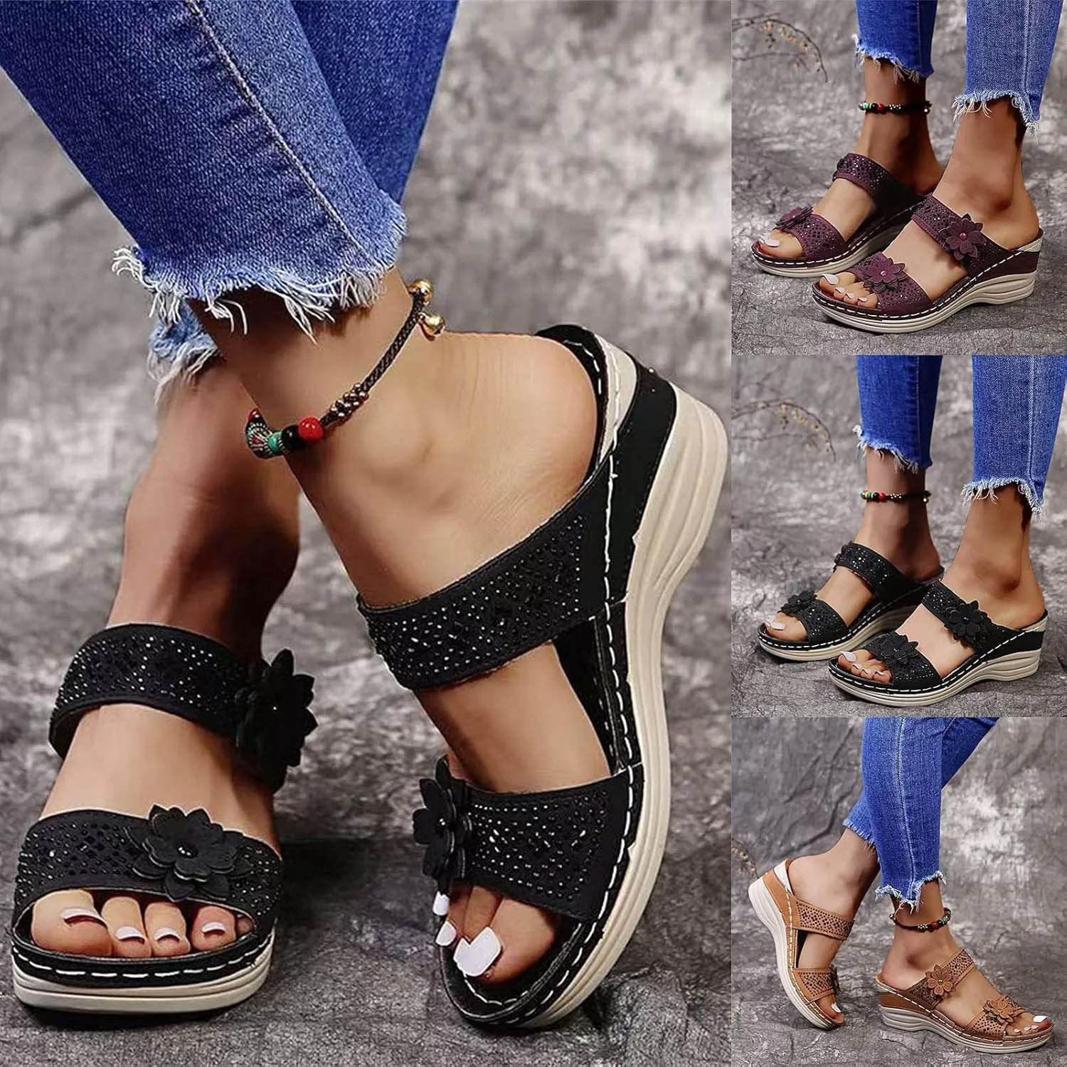 Eduavar Walking Sandals Women Comfort, Womens Sandals Dressy Comfortable Sandals Open Toe Slip On Walking Sandals Shoes