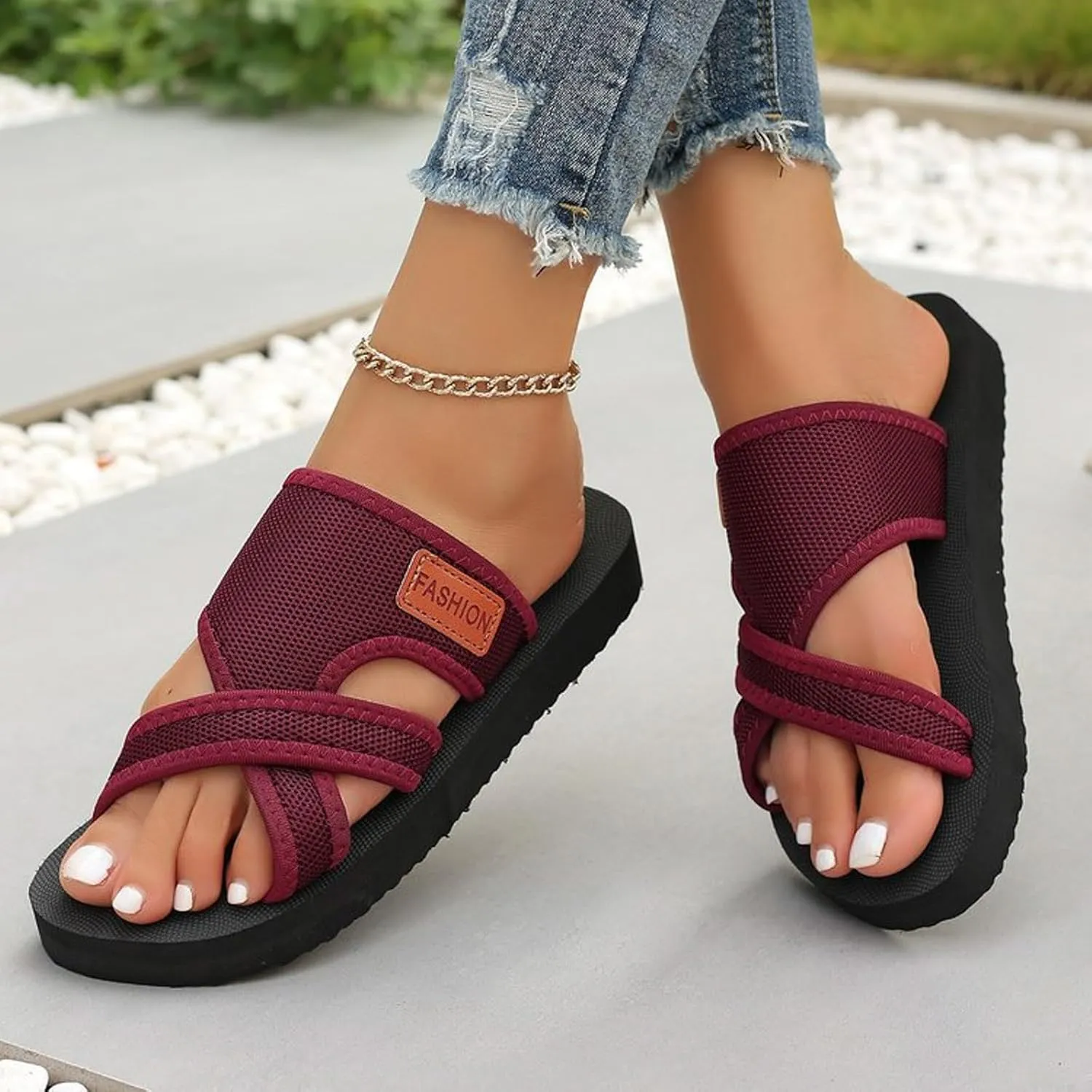 Eduavar Womens Sandals Casual Summer Beach Slippers Slip On Lightweight Flat Slides Shoes Comfortable Arch Support Flip Flops