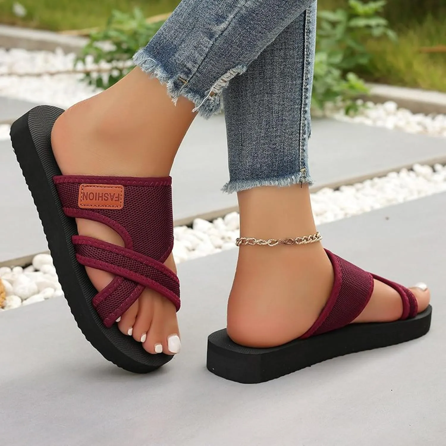 Eduavar Womens Sandals Casual Summer Beach Slippers Slip On Lightweight Flat Slides Shoes Comfortable Arch Support Flip Flops
