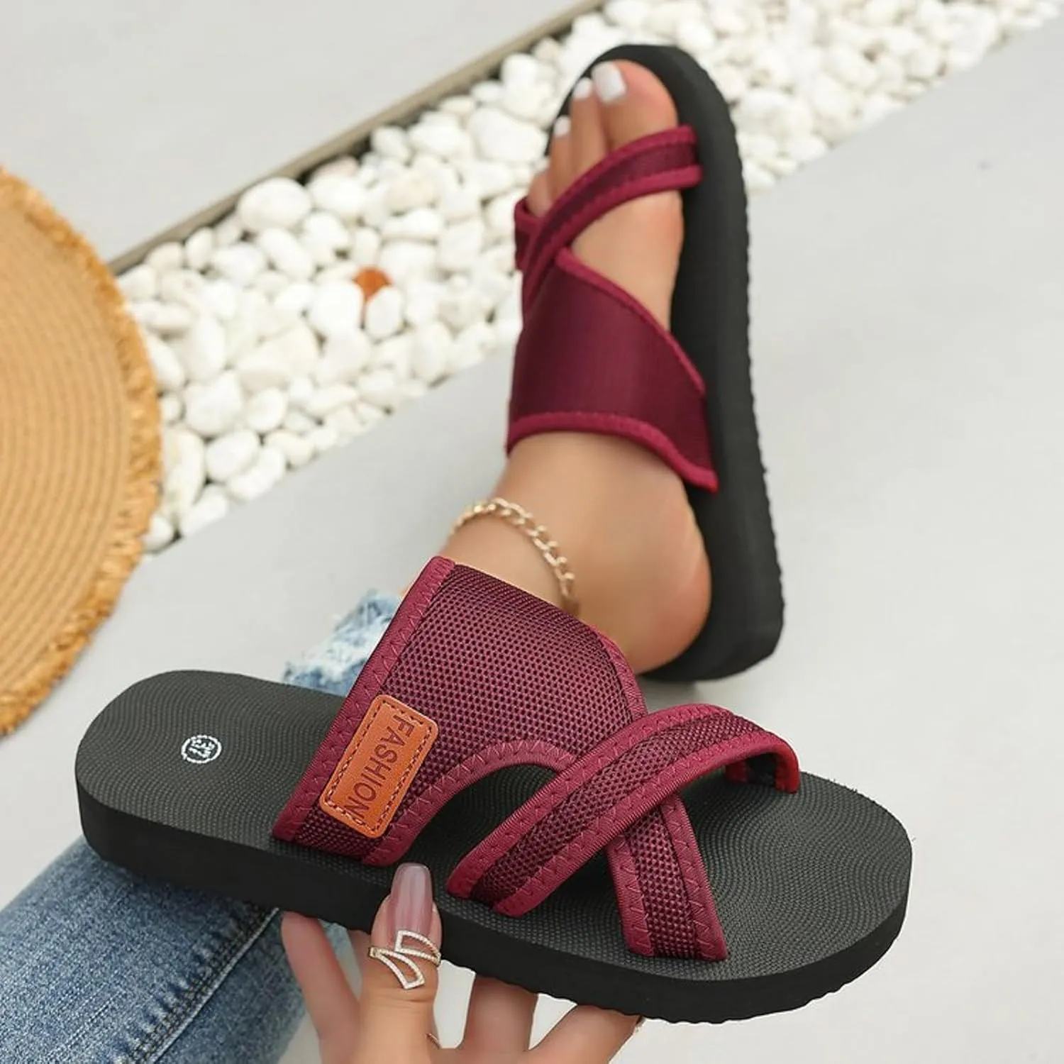 Eduavar Womens Sandals Casual Summer Beach Slippers Slip On Lightweight Flat Slides Shoes Comfortable Arch Support Flip Flops