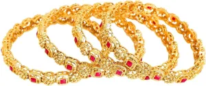 Efulgenz Gold Tone Indian Bangle Set for Women Antique Bangle Set Indian Gold Tone Crystal Floral Bangles Bracelet Indian Bridal Jewelry for Wedding Bollywood Fashion Jewelry (4 Pcs)