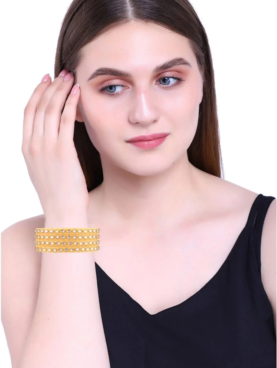 Efulgenz Indian Bangle Set Bollywood Style Crystal Acrylic Handmade Tear Drop Traditional Kundan Bracelet Jewelry Set (4 Pcs)