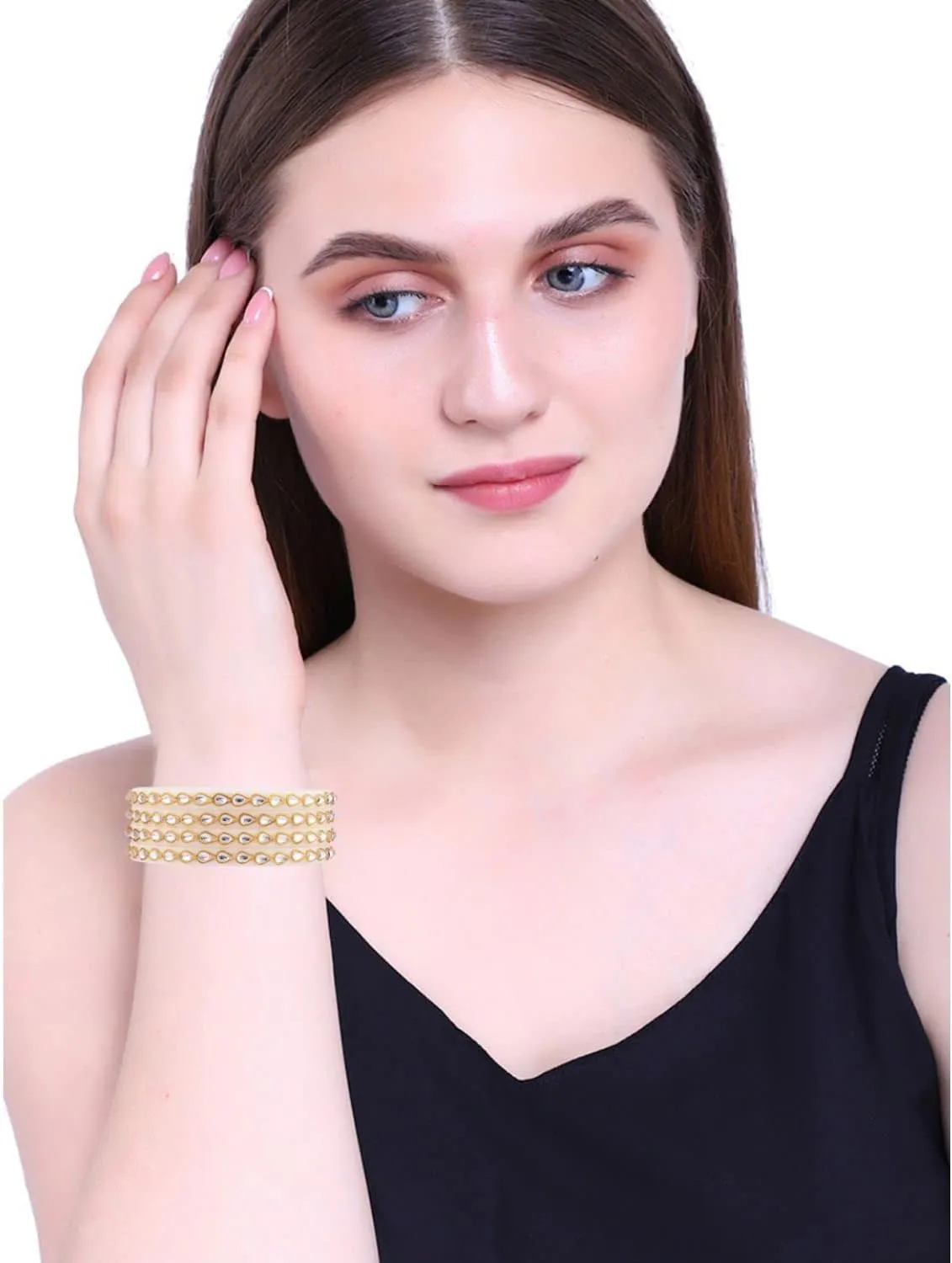 Efulgenz Indian Bangle Set Bollywood Style Crystal Acrylic Handmade Tear Drop Traditional Kundan Bracelet Jewelry Set (4 Pcs)