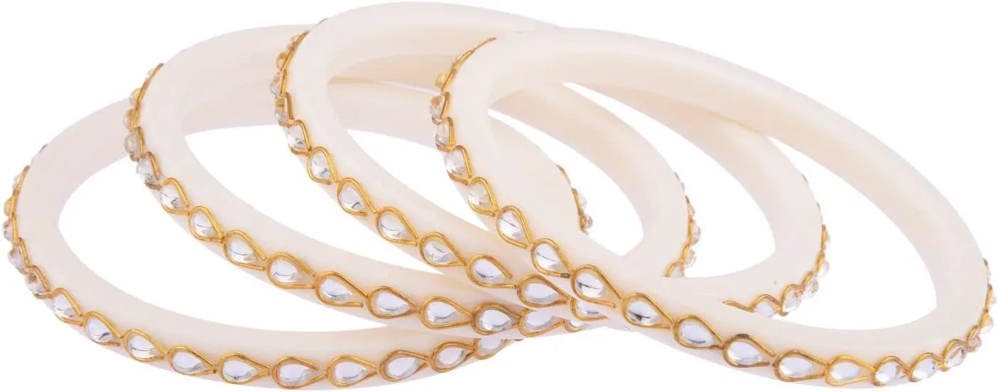 Efulgenz Indian Bangle Set Bollywood Style Crystal Acrylic Handmade Tear Drop Traditional Kundan Bracelet Jewelry Set (4 Pcs)