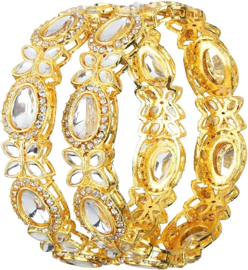 Efulgenz Indian Bangles for Women Faux kundan CZ Crystal Studded Bangles Bracelet for Women Indian Jewelry Bollywood Fashion Statement Jewelry for Women