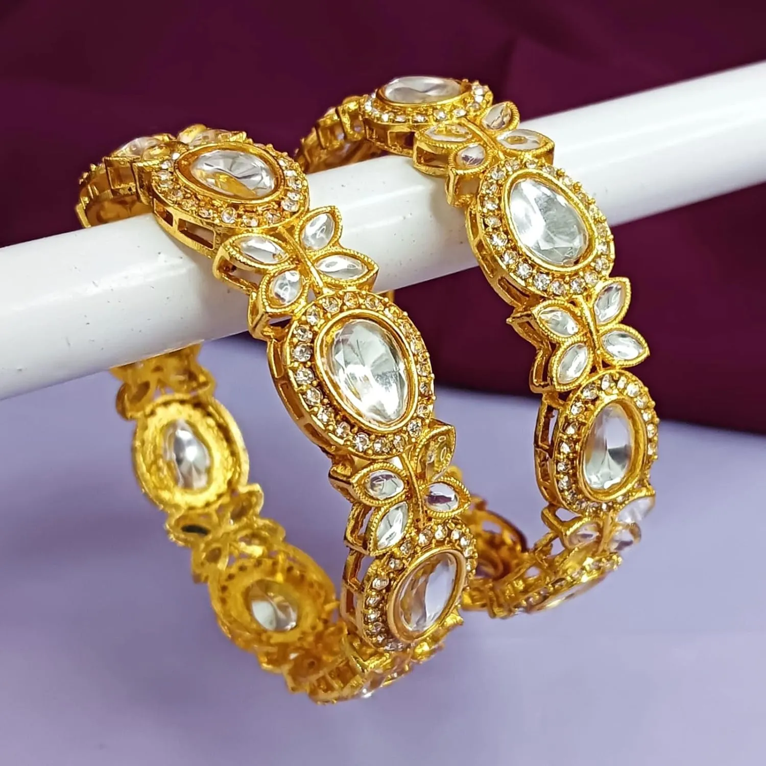 Efulgenz Indian Bangles for Women Faux kundan CZ Crystal Studded Bangles Bracelet for Women Indian Jewelry Bollywood Fashion Statement Jewelry for Women