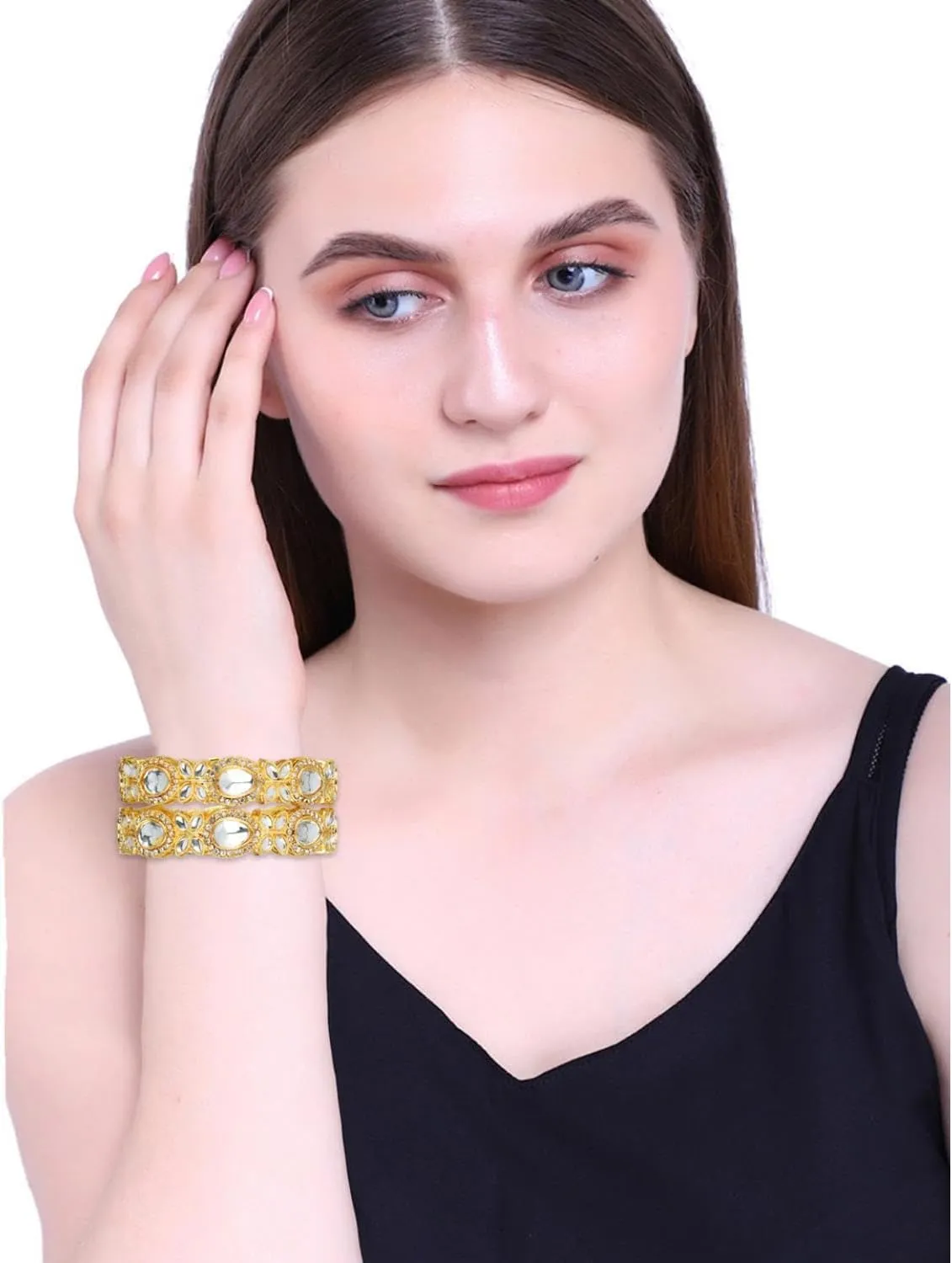 Efulgenz Indian Bangles for Women Faux kundan CZ Crystal Studded Bangles Bracelet for Women Indian Jewelry Bollywood Fashion Statement Jewelry for Women