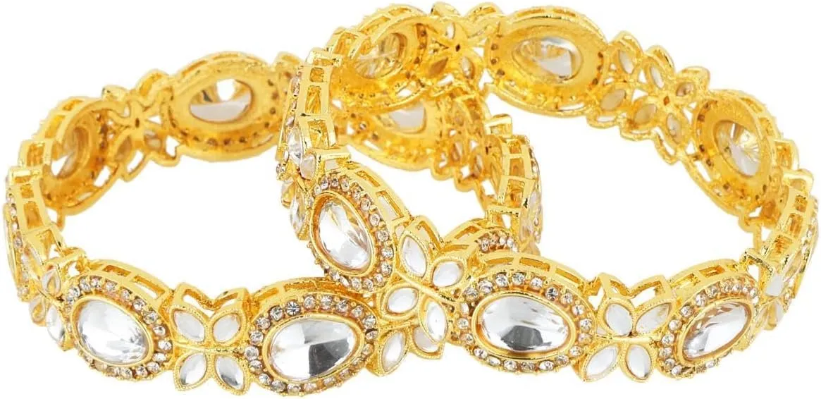 Efulgenz Indian Bangles for Women Faux kundan CZ Crystal Studded Bangles Bracelet for Women Indian Jewelry Bollywood Fashion Statement Jewelry for Women