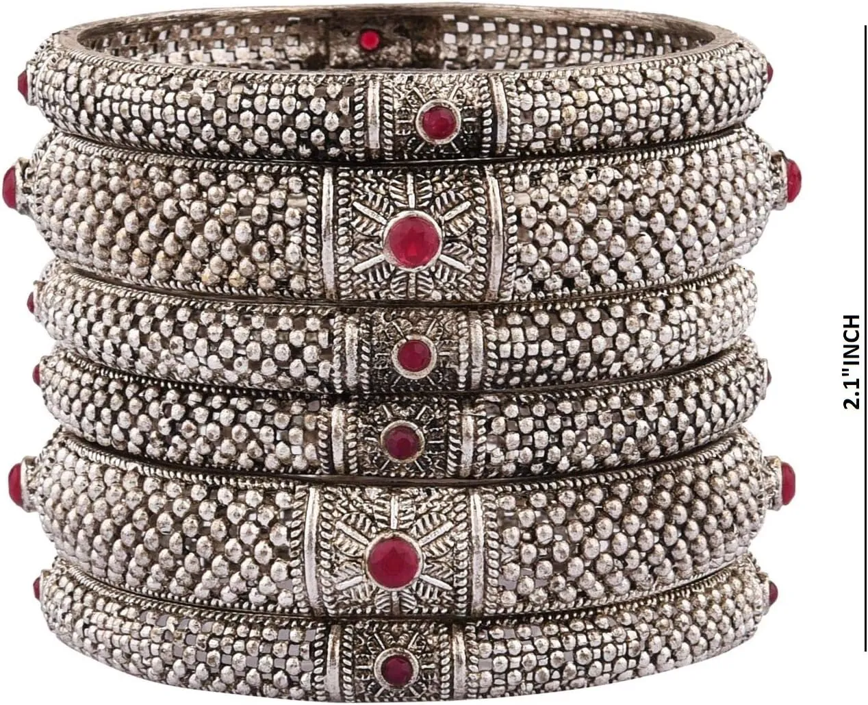 Efulgenz Indian Bangles for Women Oxidized Antique Bracelet Bangle Set Boho Oxidized Crystal Floral Bracelet Bangles Bollywood Wedding Fashion Jewelry (6 Pcs)