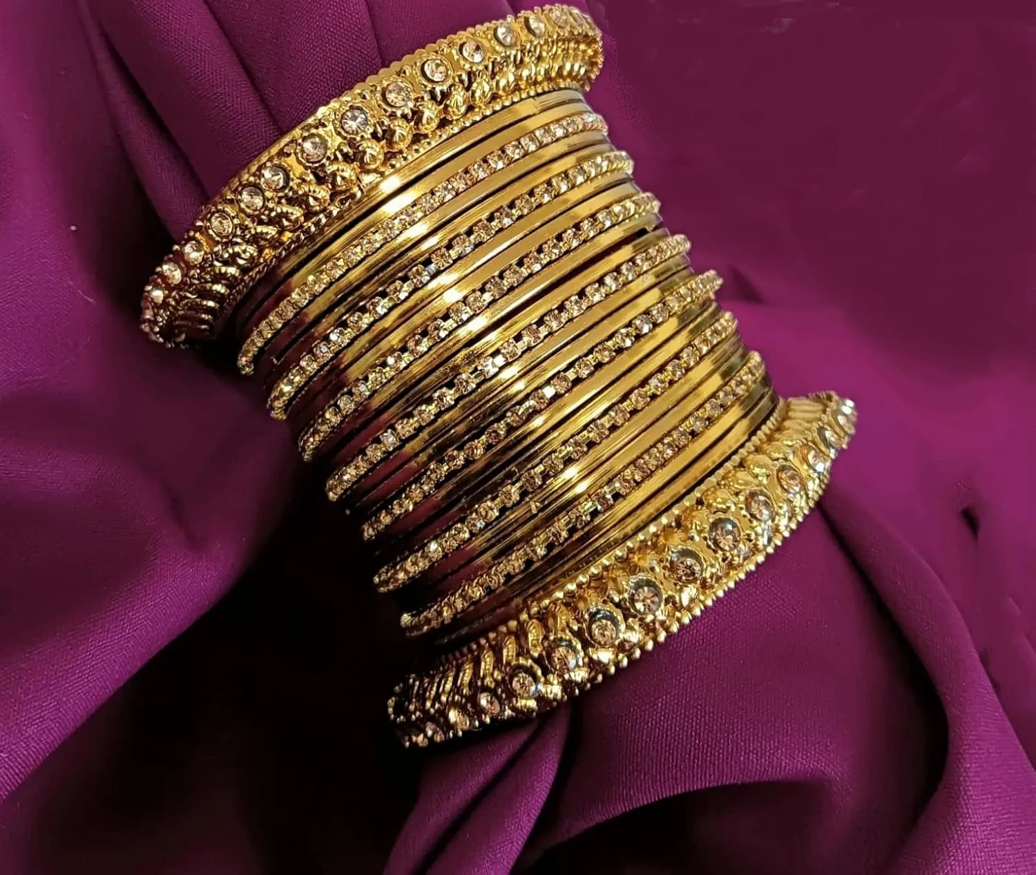 Efulgenz Indian Bangles for Women Oxidized Bangles Indian Jewelry Boho Crystal Rhinestone Gold Tone Oxidized Bollywood Wedding Crystal Bracelets Bangle Set (25 Pcs)