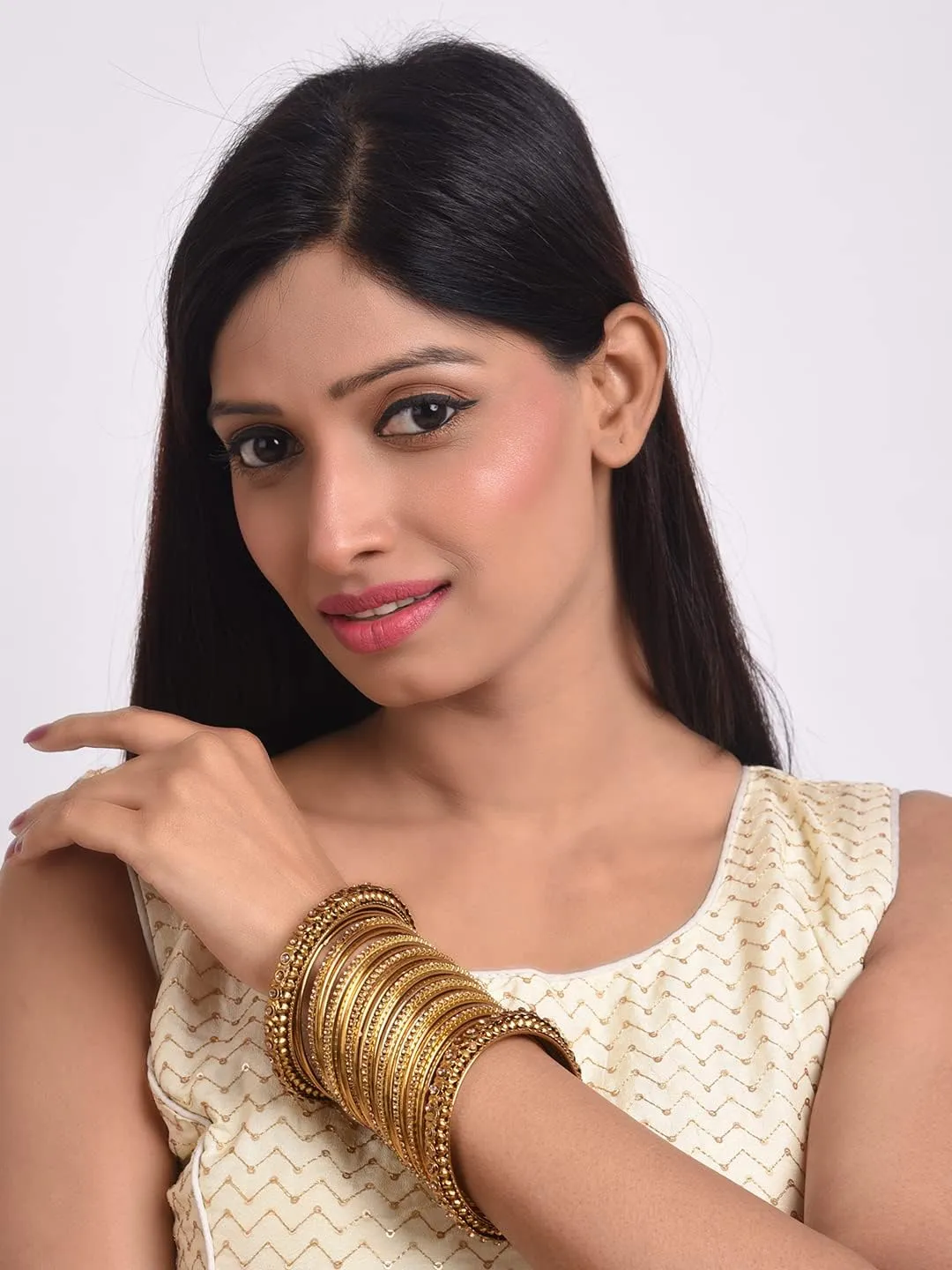 Efulgenz Indian Bangles for Women Oxidized Bangles Indian Jewelry Boho Crystal Rhinestone Gold Tone Oxidized Bollywood Wedding Crystal Bracelets Bangle Set (25 Pcs)