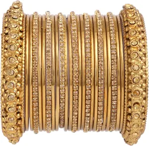 Efulgenz Indian Bangles for Women Oxidized Bangles Indian Jewelry Boho Crystal Rhinestone Gold Tone Oxidized Bollywood Wedding Crystal Bracelets Bangle Set (25 Pcs)