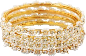 Efulgenz Indian Bangles for Women Pearl Bracelet Bangles Set Bollywood Jewelry Traditional Faux Pearl Crystal Wedding Bracelet Bangle Set (4 Pcs)
