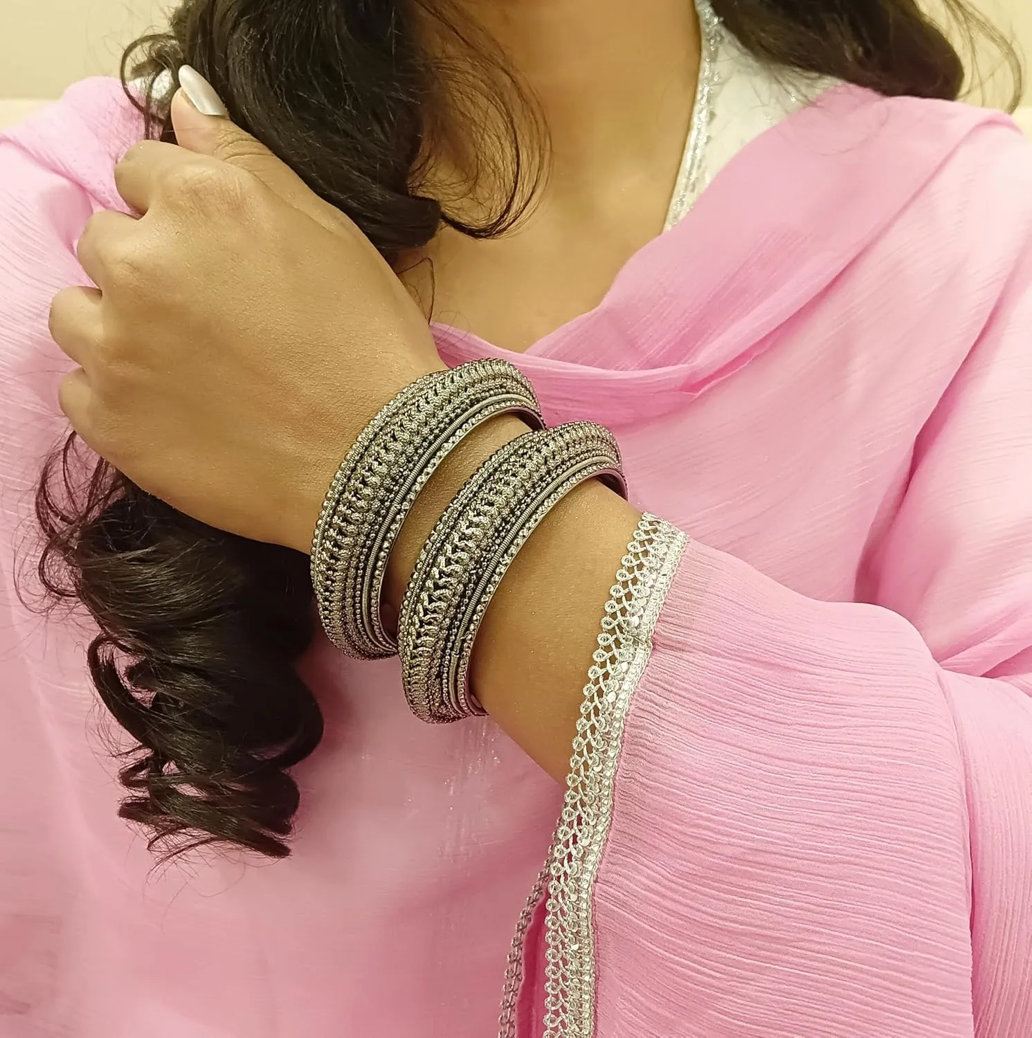 Efulgenz Indian Bangles for Women Traditional Bridal Bracelet Kada Bangles Set Bollywood Wedding Bracelet Bangle Jewelry for Women (2 Pcs)