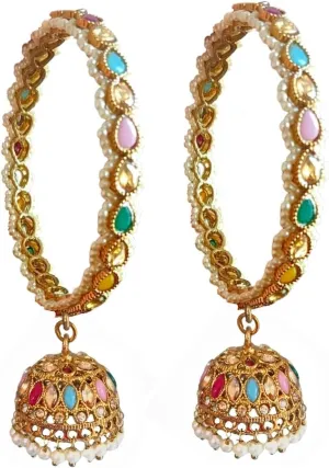 Efulgenz Indian Bollywood Traditional Rhinestone Crystal Wedding Jhumka Tassel Bracelet Bangle Set Jewelry