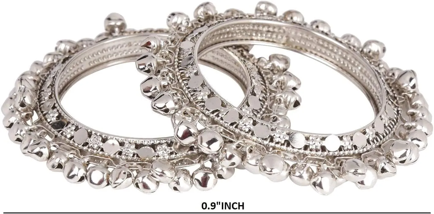 Efulgenz Indian Oxidized Jewelry for Navratri Boho Vintage Antique Tribal Indian Oxidized Bell Charm Bracelet Bangle Set Jewelry for Women