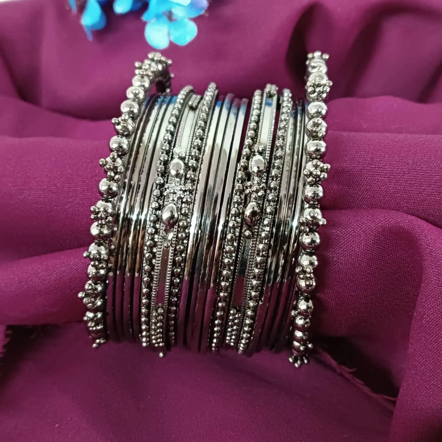 Efulgenz Oxidized Indian Bangles for Women Indian Oxidized Jewelry Boho Vintage Antique Tribal Indian Oxidized Bracelet Bangles Set Jewelry (40 Pcs)