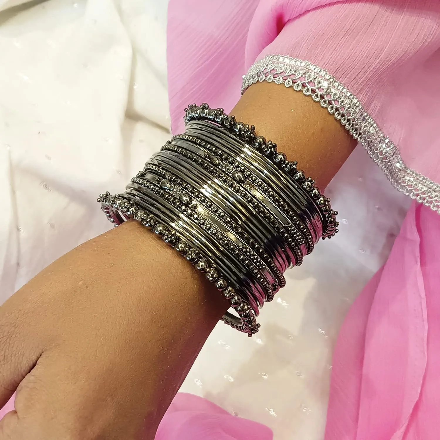 Efulgenz Oxidized Indian Bangles for Women Indian Oxidized Jewelry Boho Vintage Antique Tribal Indian Oxidized Bracelet Bangles Set Jewelry (40 Pcs)