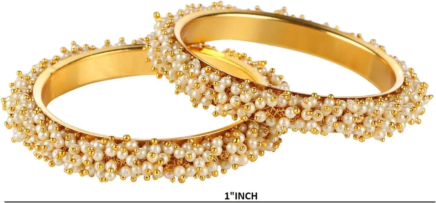 Efulgenz Pearl Bangles for Women Indian Bangles Pearl Bollywood Jewelry Beaded Bracelets Faux Pearl Bracelet Bangle Set Wedding Fashion Jewelry