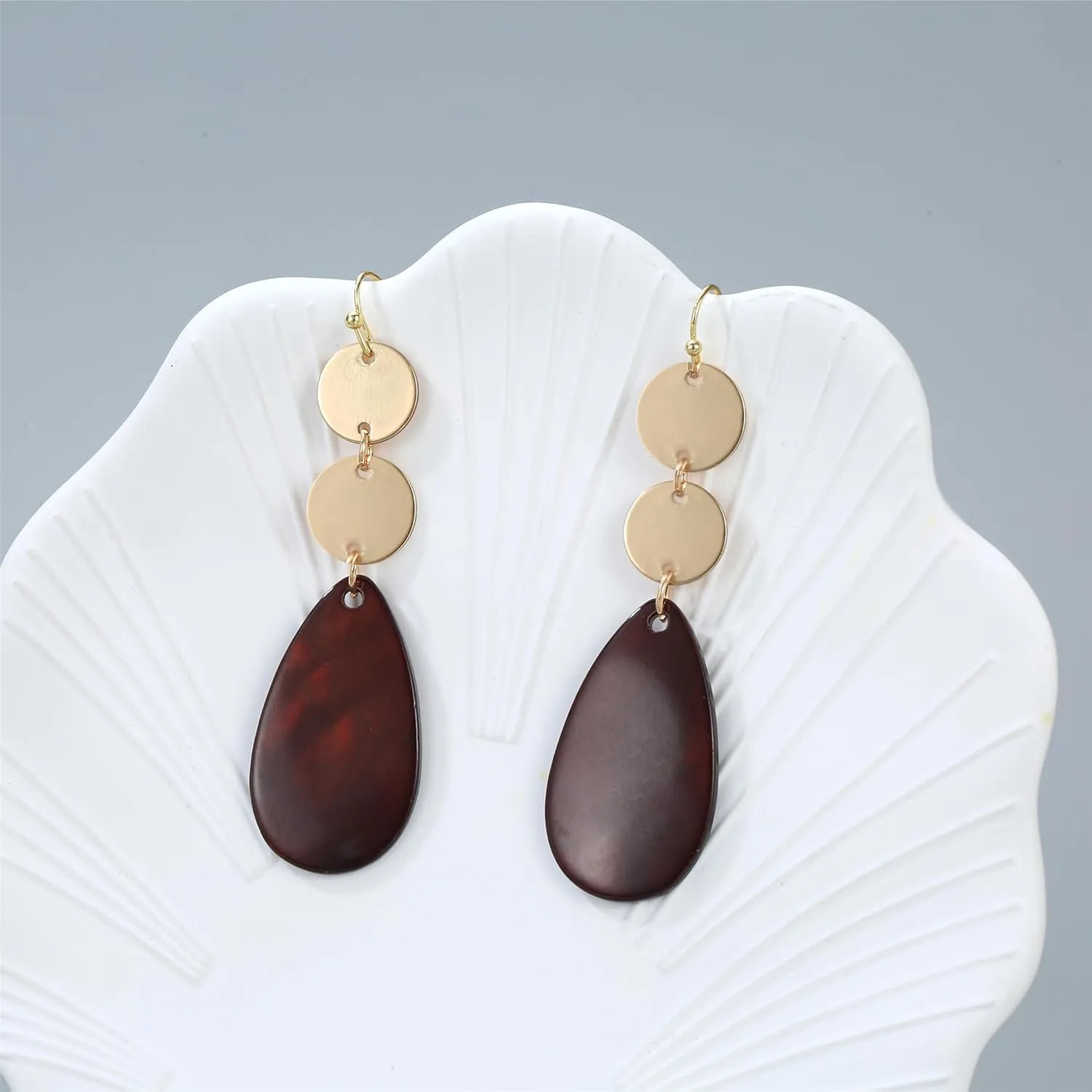 Elegant Long Tear drop Earrings for Women Sparkly Silver Gold Plated Accent Shell Beads Dangle Earrings