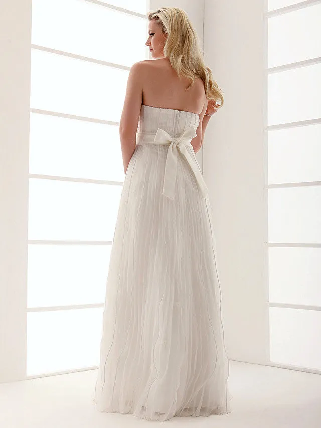 Elegant Sheath Wedding Dresses Strapless Organza Sleeveless Bridal Gowns On Sale