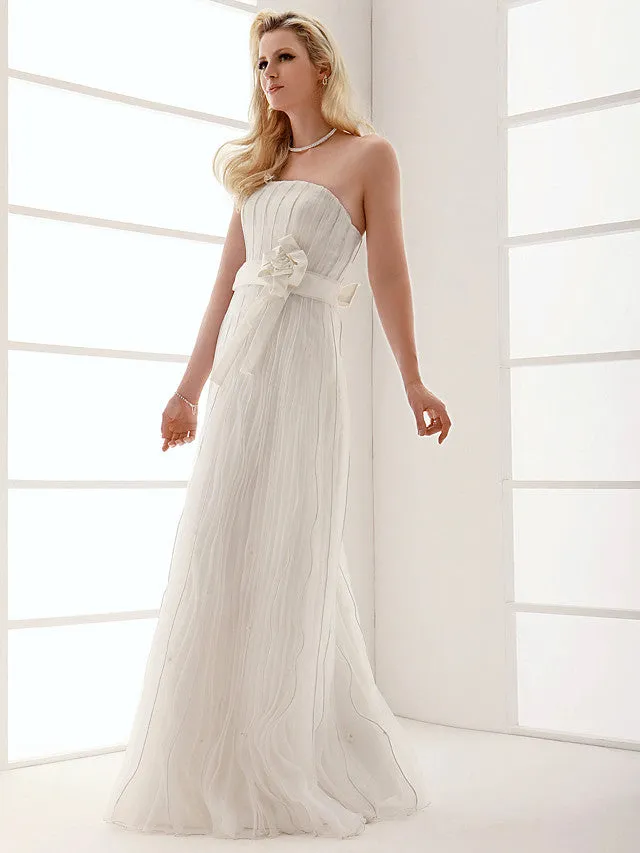 Elegant Sheath Wedding Dresses Strapless Organza Sleeveless Bridal Gowns On Sale