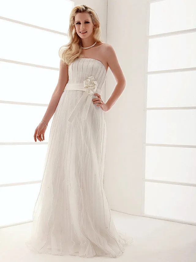 Elegant Sheath Wedding Dresses Strapless Organza Sleeveless Bridal Gowns On Sale