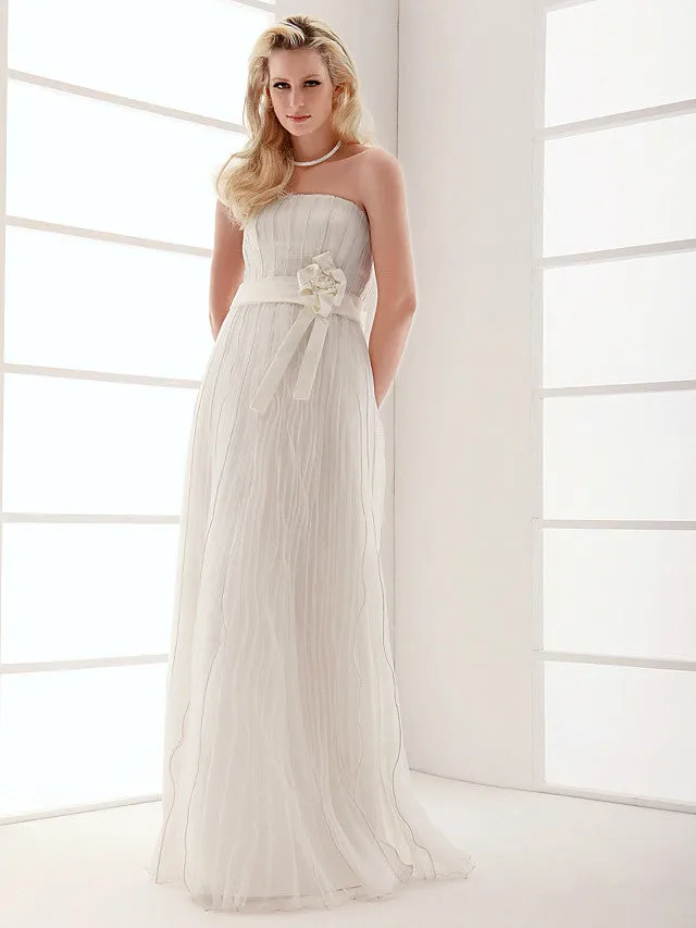 Elegant Sheath Wedding Dresses Strapless Organza Sleeveless Bridal Gowns On Sale