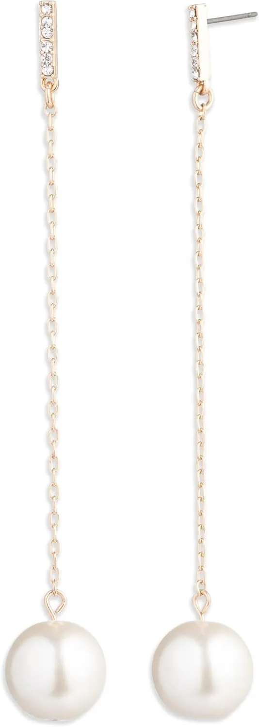 Emily in Paris Gold-Tone Pav & Imitation Pearl Linear Drop Earrings