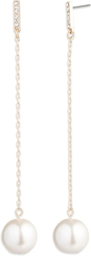 Emily in Paris Gold-Tone Pav & Imitation Pearl Linear Drop Earrings