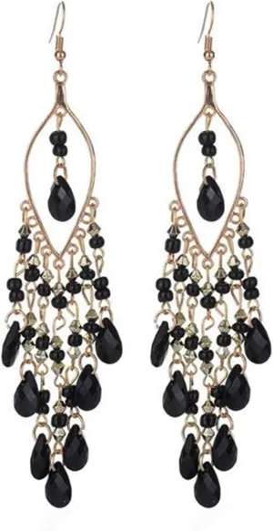 Essencedelight Crystal Beaded Tassel Earring Long Beaded Dangle Earring Fringe Hook Earring for Women Bridal Wedding
