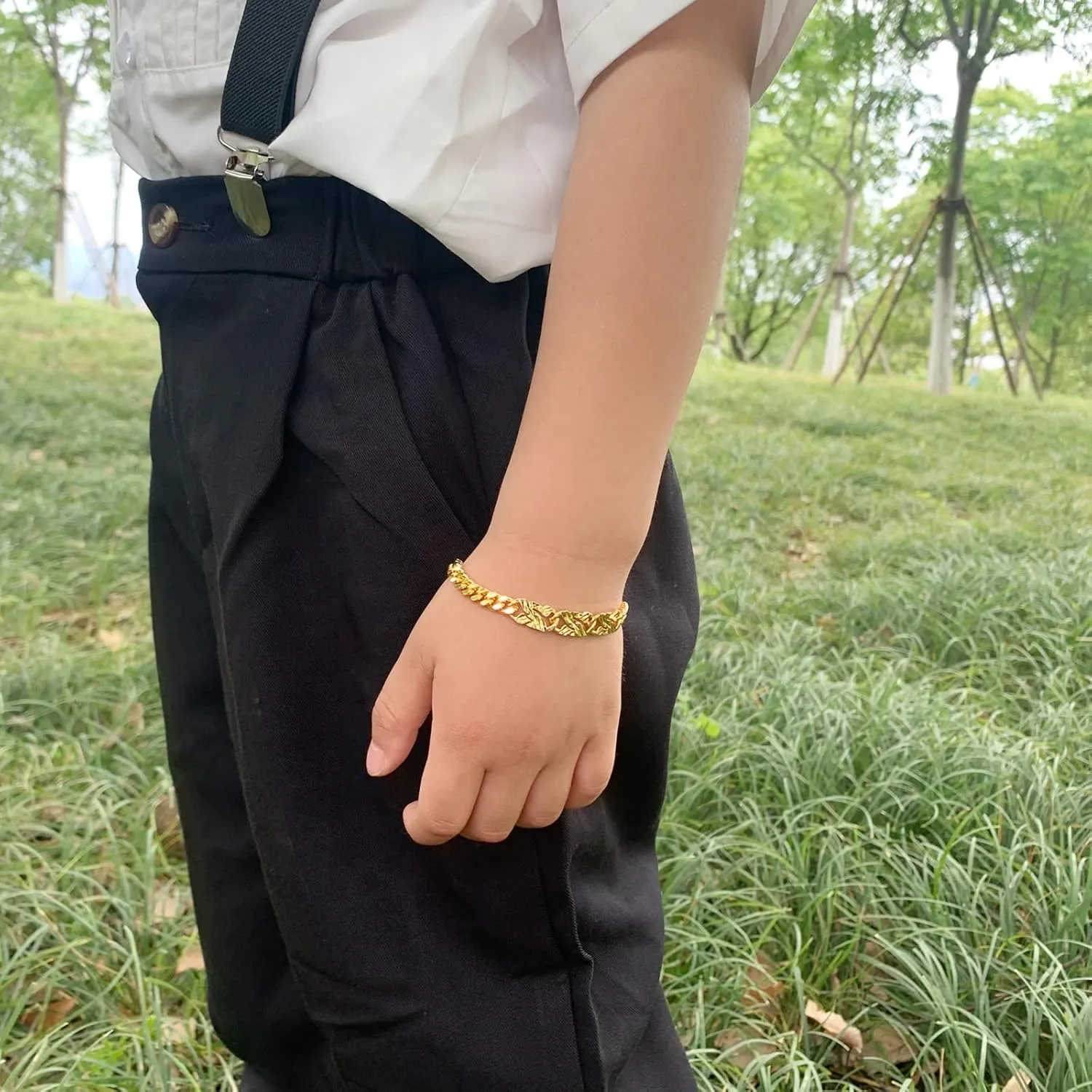 Ethlyn Baby Bracelets for boys Girls 18K Gold Plated Cuban Link Chain Bracelets for Boys Gift for Your Son