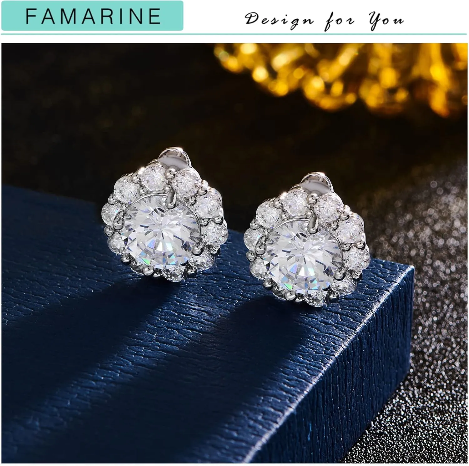 FAMARINE CZ Clip on Earrings for Women Clip Earring Non-pierced Earrings