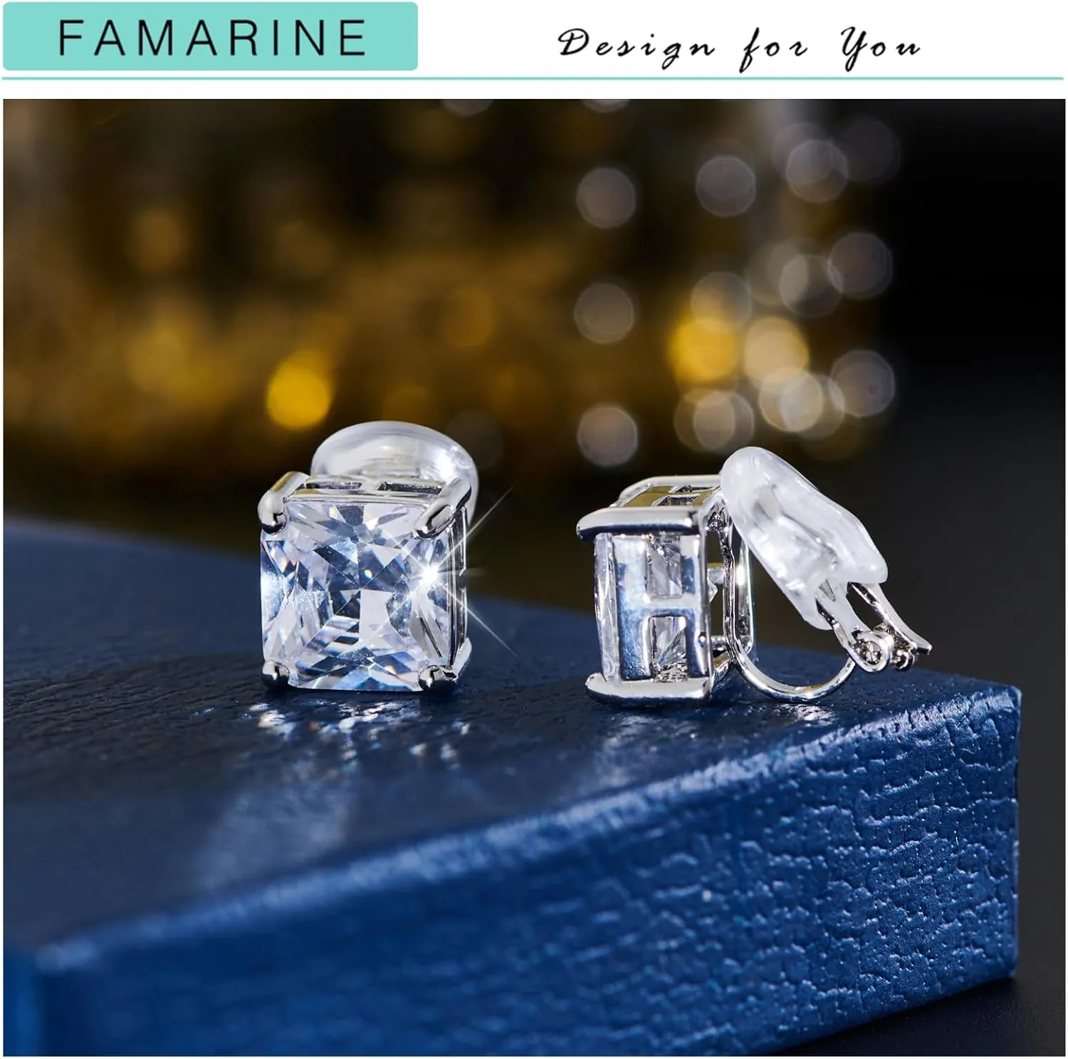 FAMARINE CZ Clip on Earrings for Women Clip Earring Non-pierced Earrings