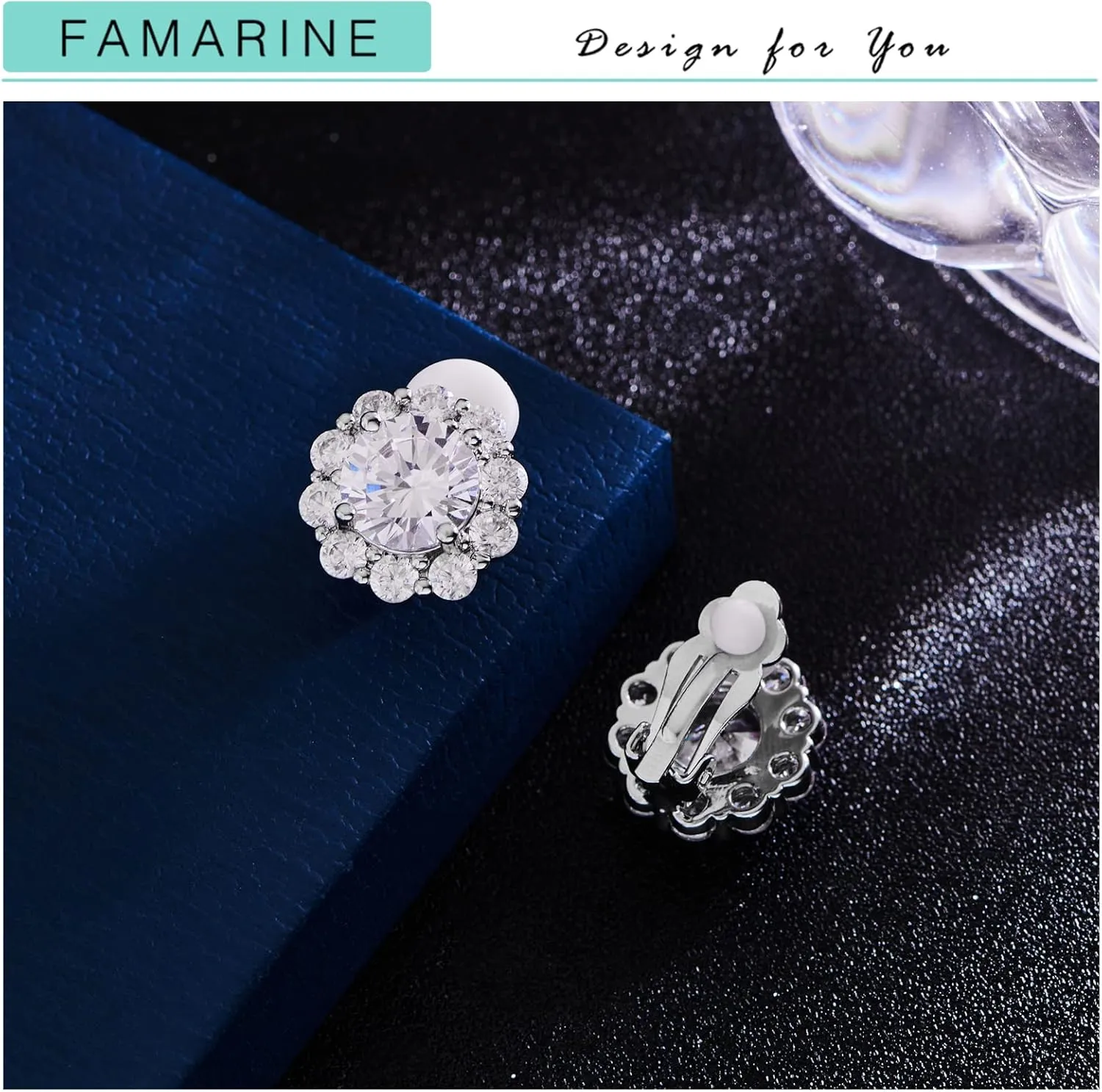 FAMARINE CZ Clip on Earrings for Women Clip Earring Non-pierced Earrings