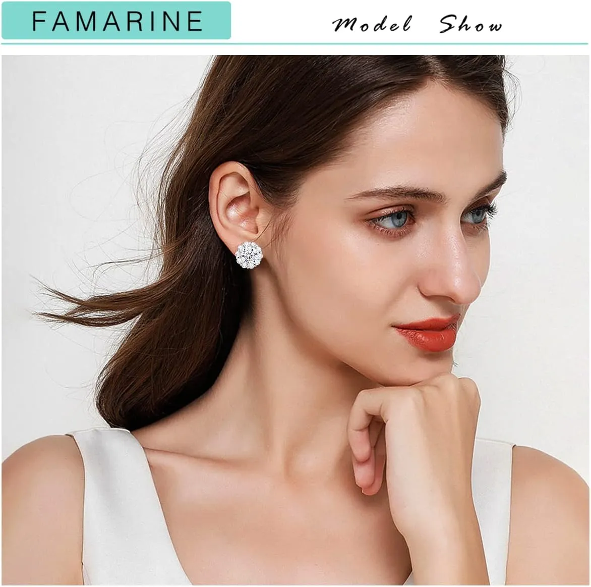 FAMARINE CZ Clip on Earrings for Women Clip Earring Non-pierced Earrings