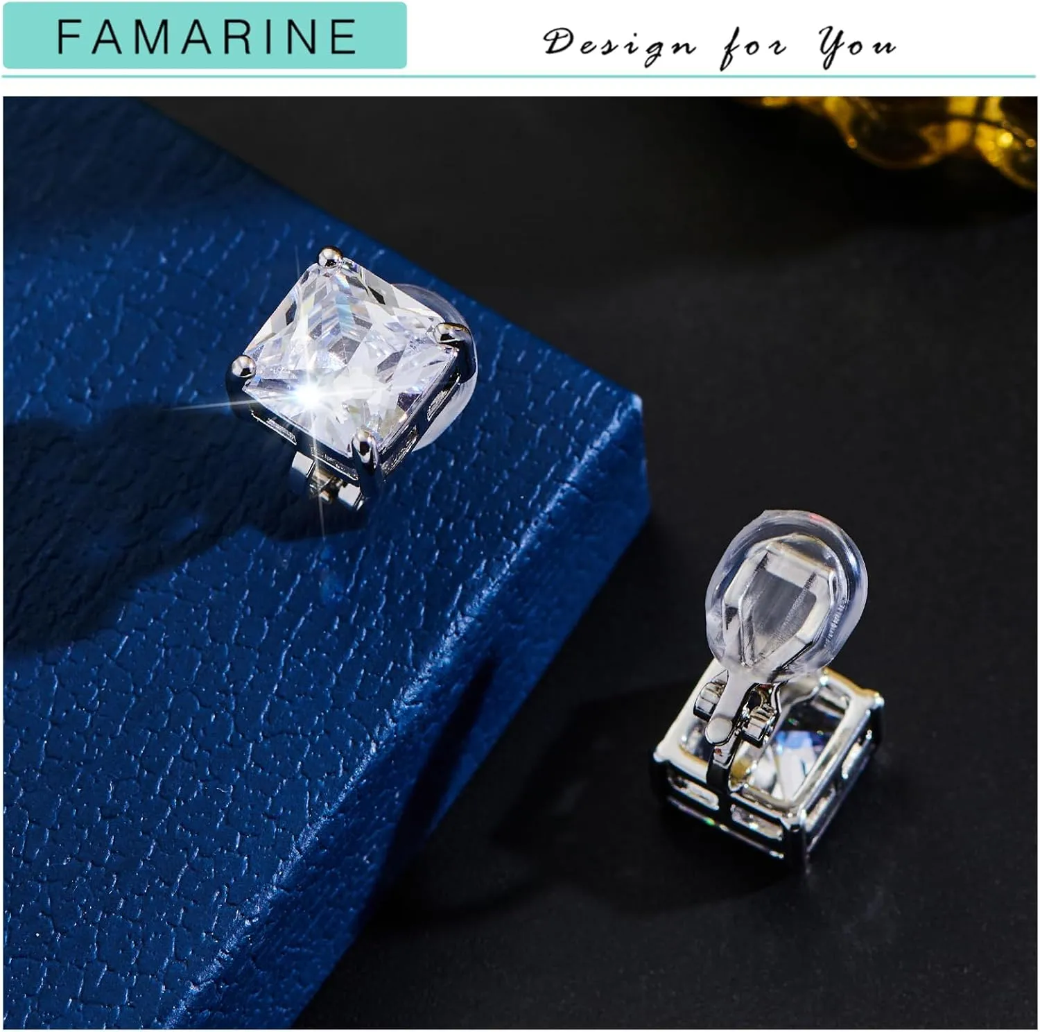 FAMARINE CZ Clip on Earrings for Women Clip Earring Non-pierced Earrings