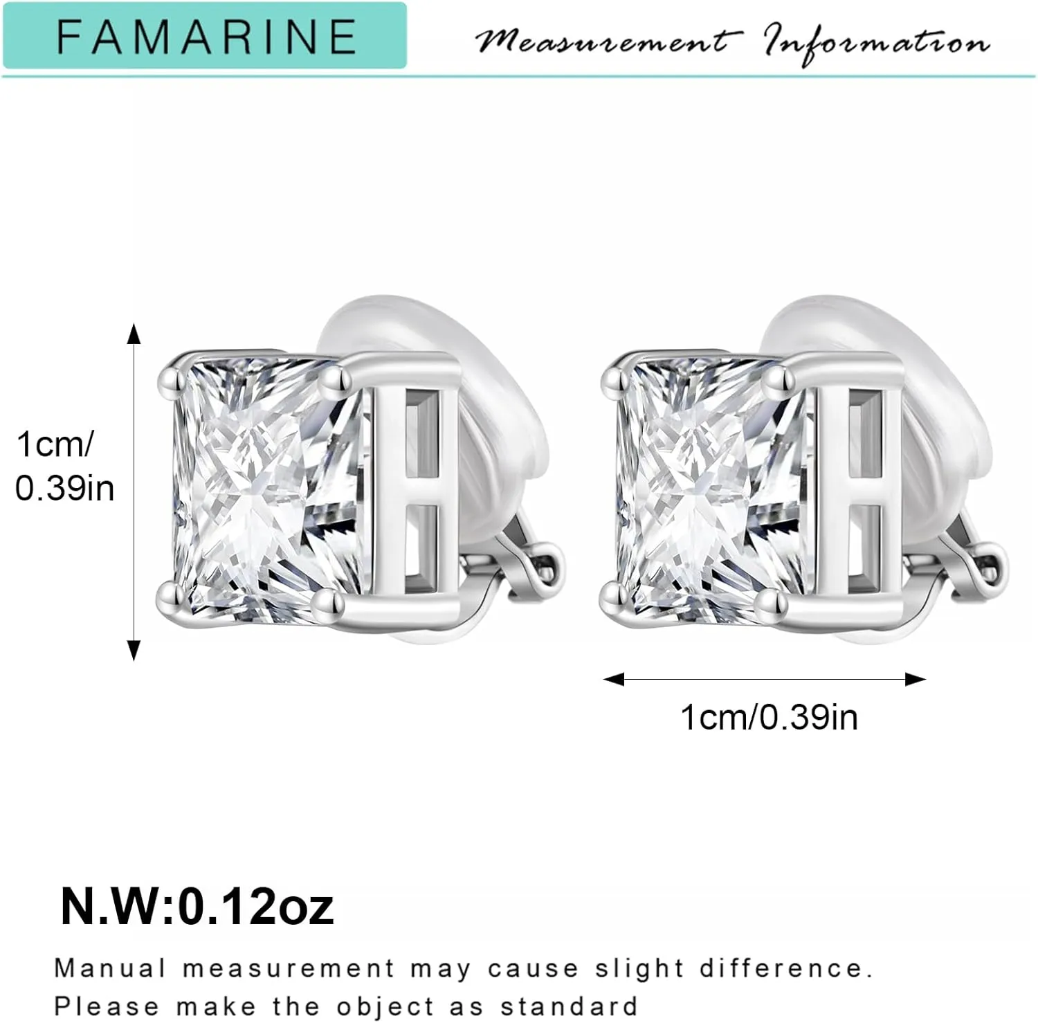 FAMARINE CZ Clip on Earrings for Women Clip Earring Non-pierced Earrings