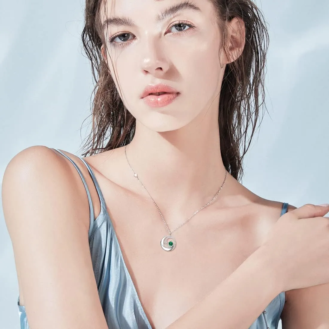 FANCIME Birthstone Necklaces 925 Sterling Silver Moon and Star Pendant Fine Jewelry Birthday Christmas Gifts for Mom Wife Her Daughter, Adjustable Chain 16 2"