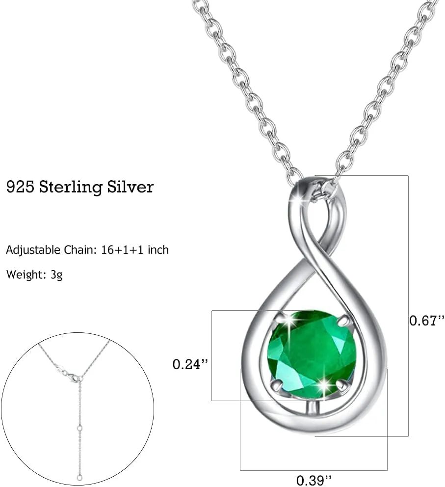 FANCIME Birthstone Necklaces for Women Fine Jewelry Sterling Silver Dainty Infinity Pendant Anniversary Birthday Christmas Gifts for Her Wife Mom Lady Daughter, Chain 16" 2" Extend