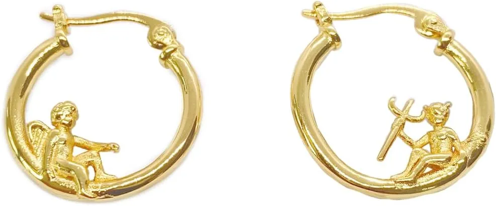 Fashion Angel Devil Asymmetric Hoop Earrings for Women Whimsical Huggie Dangle Drop Earring Unique Jewelry Gifts Birthday