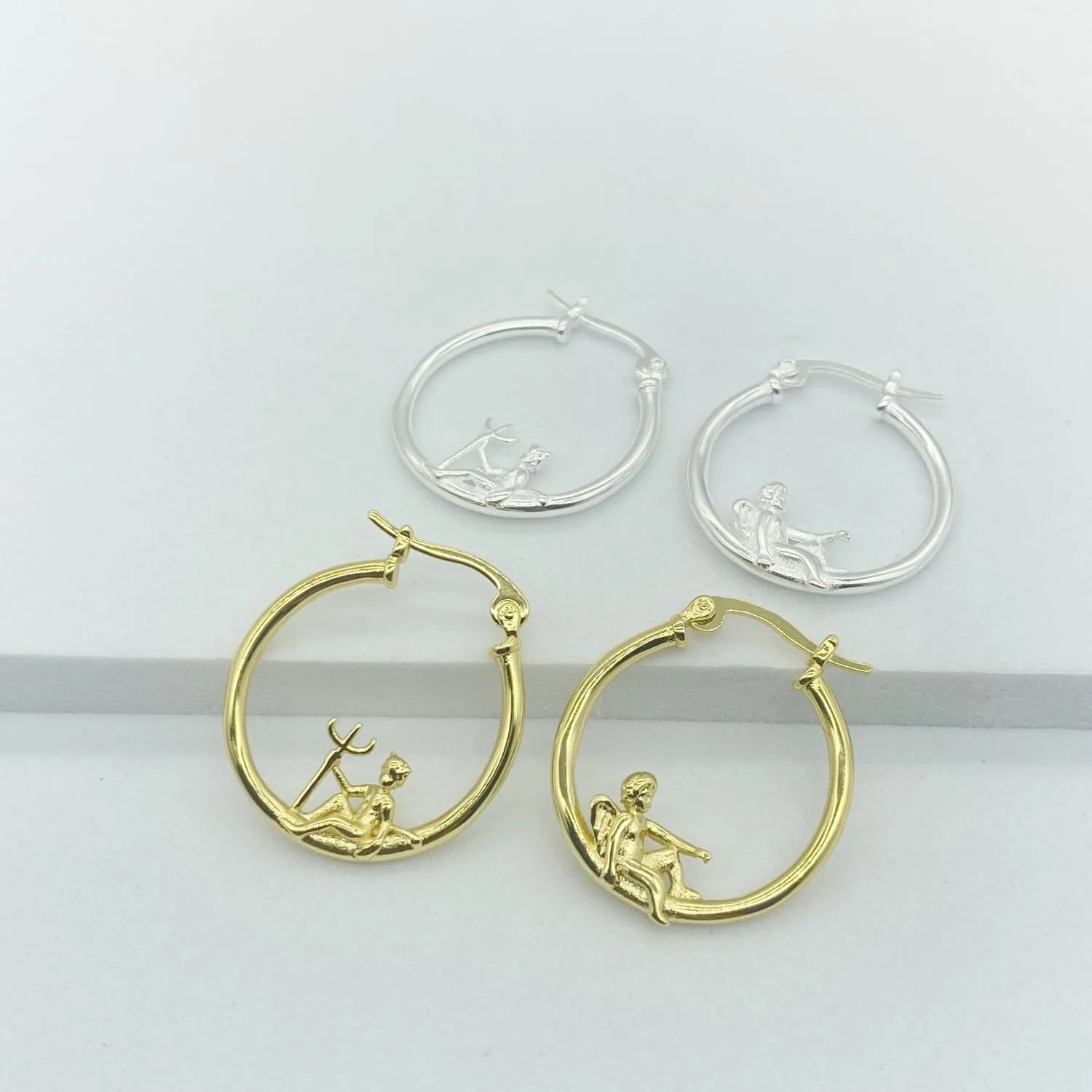 Fashion Angel Devil Asymmetric Hoop Earrings for Women Whimsical Huggie Dangle Drop Earring Unique Jewelry Gifts Birthday