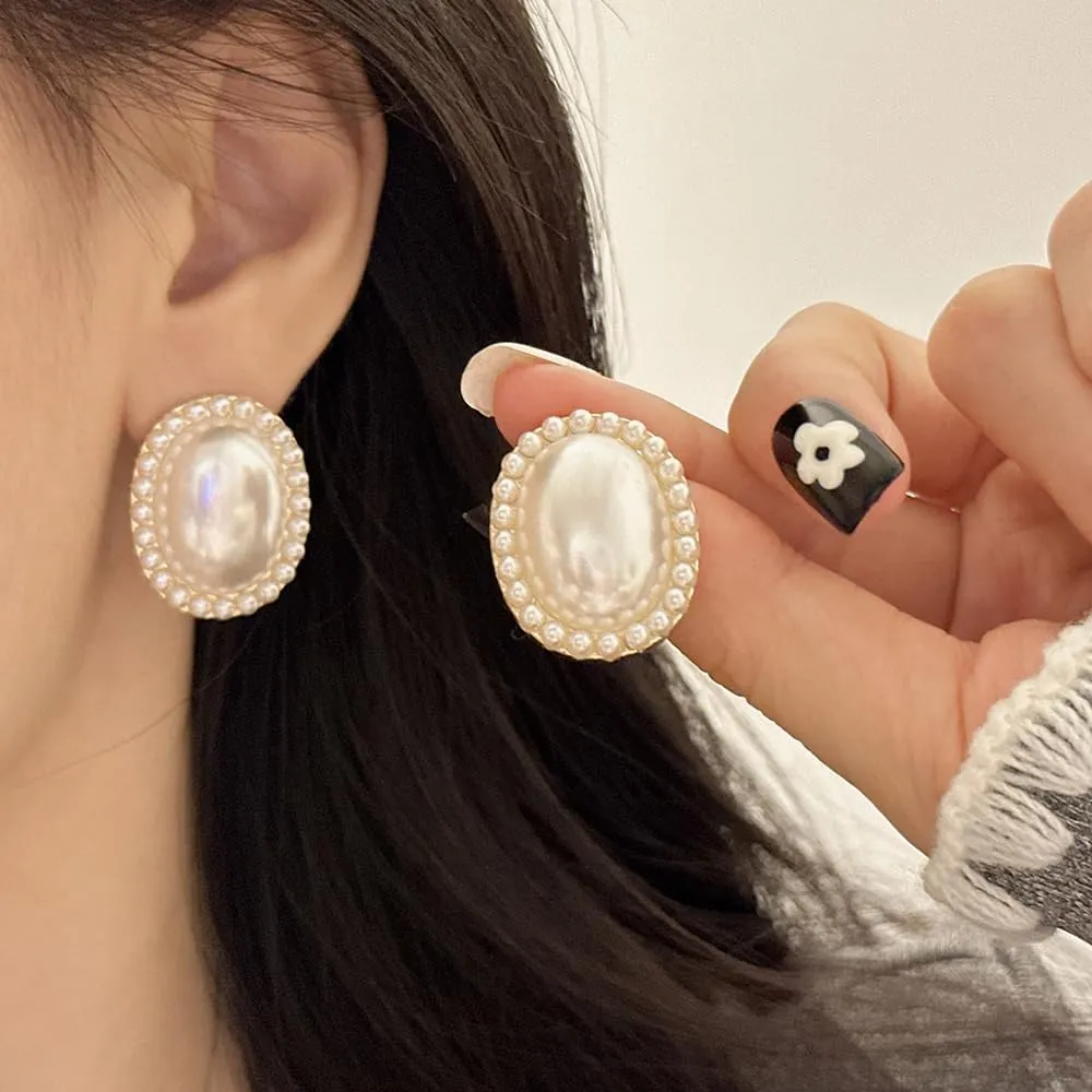 Fashion Geometric Pearl Clip on Earrings for Women Non Piercing Earrings Hypo-Allergenic Cuff Earrings